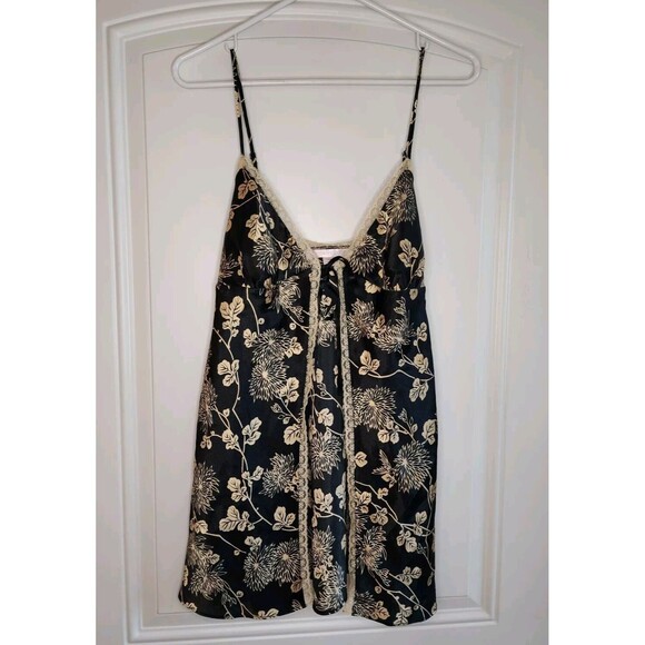 Y2k Victoria's Secret Black Gold Tie Babydoll Chemise Size M  Lace Satin - Picture 4 of 8